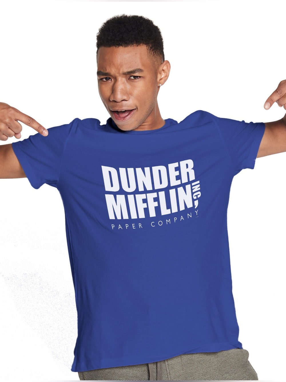 The Office Dunder Mifflin Paper Company 100% Cotton White Blue Graphic Tee Shirt